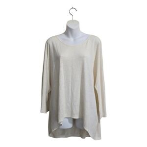 Eileen Fisher Hi-Lo Boat Neck Dolman Sleeve Linen Top In Ivory Sz XL